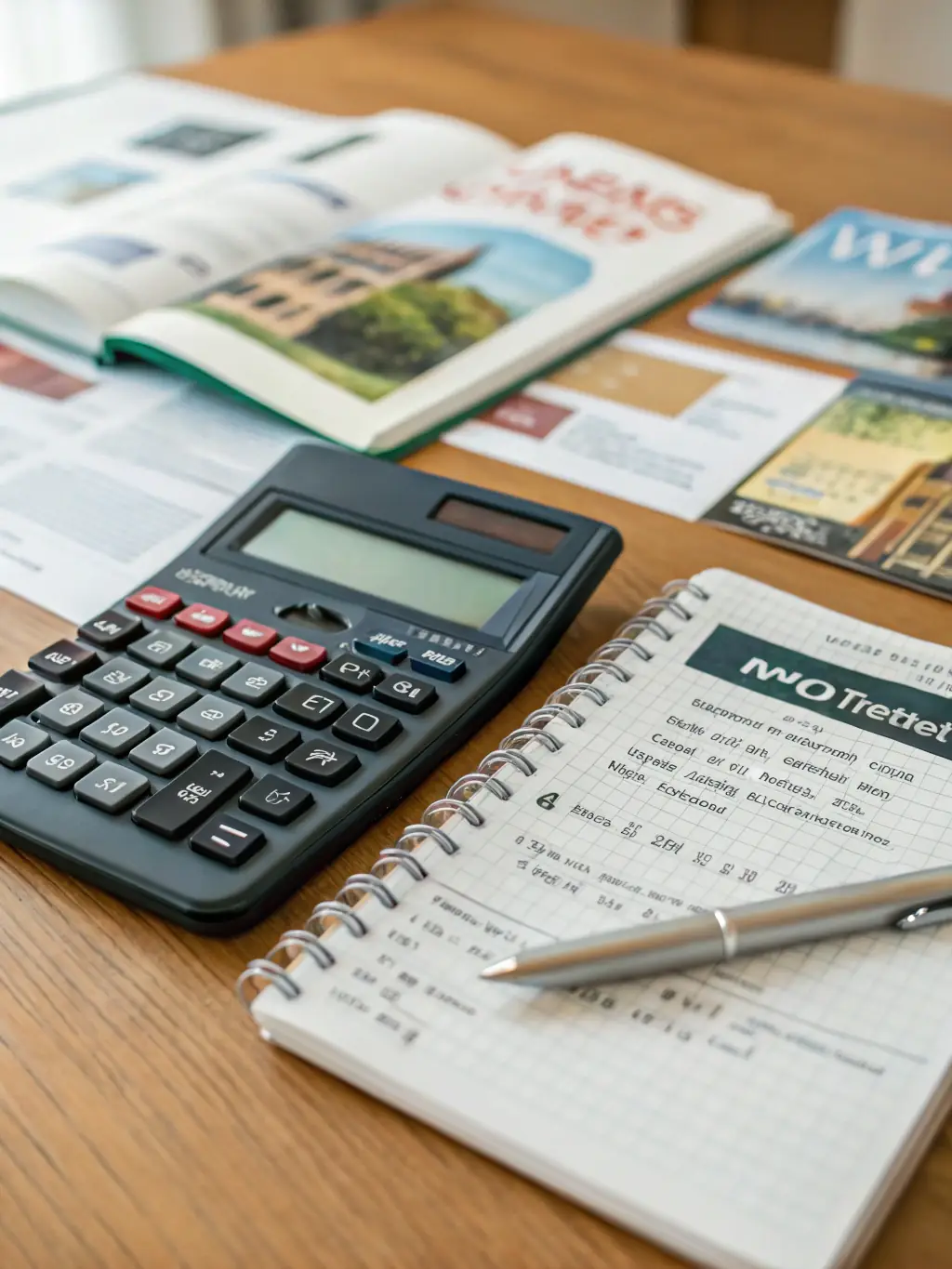 A calculator and financial documents on a desk, representing tax consulting services.
